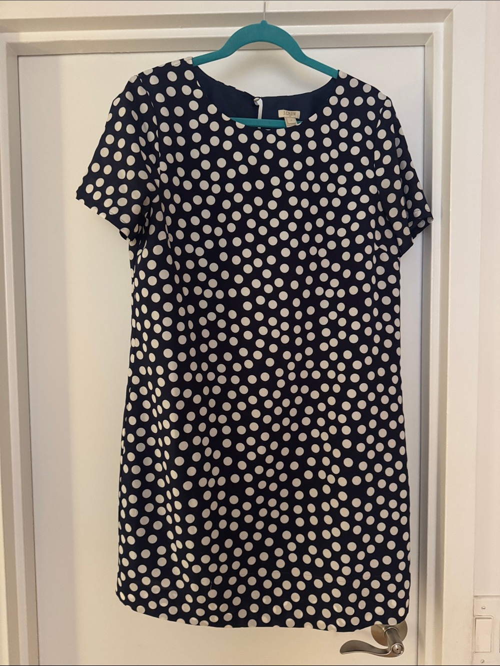 J. Crew Navy and White Polka Dot Short Sleeve Dress